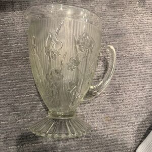 Vintage Jeanette Iris and Herringbone Clear Glass Pitcher